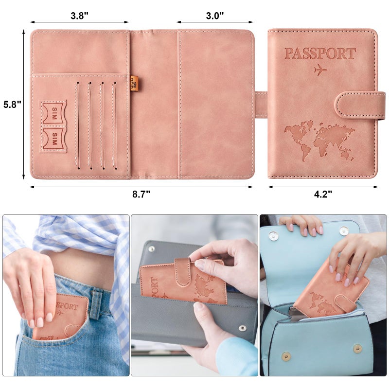 Eoehro Passport Holder for Travel Essentials, Passport Wallet Cover Case for Travel Must Haves Accessories,Passport Book Holders for Women and Men(light pink) - Image 2