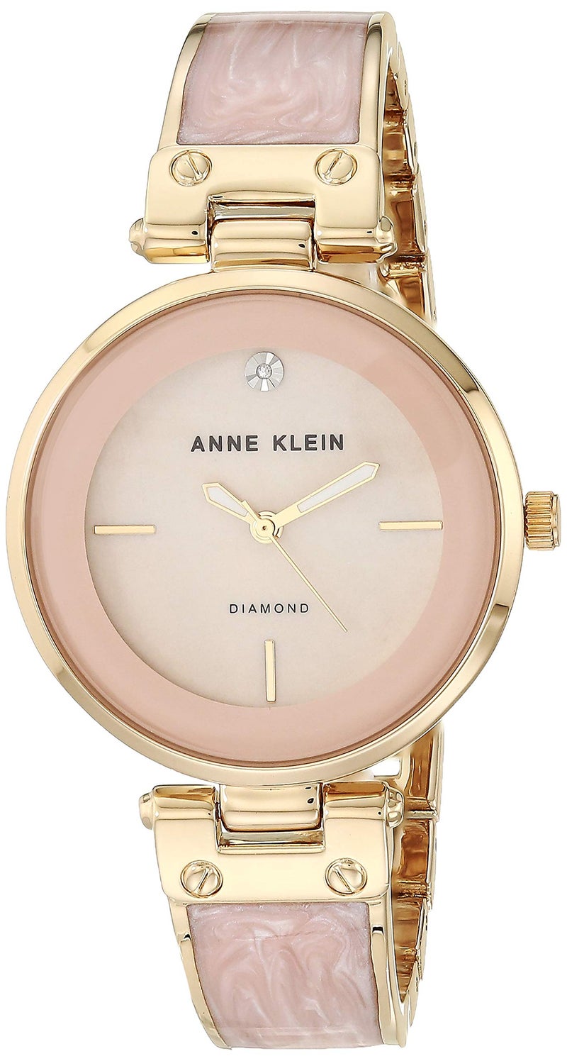 ANNE KLEIN ساعة أن كليين النسائية بقرص ماسي حقيقي وسوار دائري - Image 1