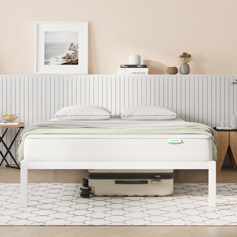 Novilla Full Size Bed Frame Without Headboard Metal Platform Bed Frame No Box Spring Needed Heavy Duty Wood Slat Support Easy Assembly White