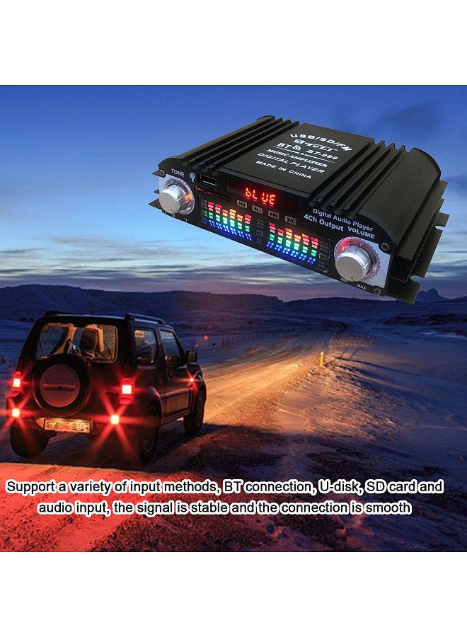 Generic Car BT5.0 Audio Power Amplifier 4 Channel Home Theater Stereo Receiver 12 V with FM Radio USB/SDCard/AUX-in LCD Display  - Image 2