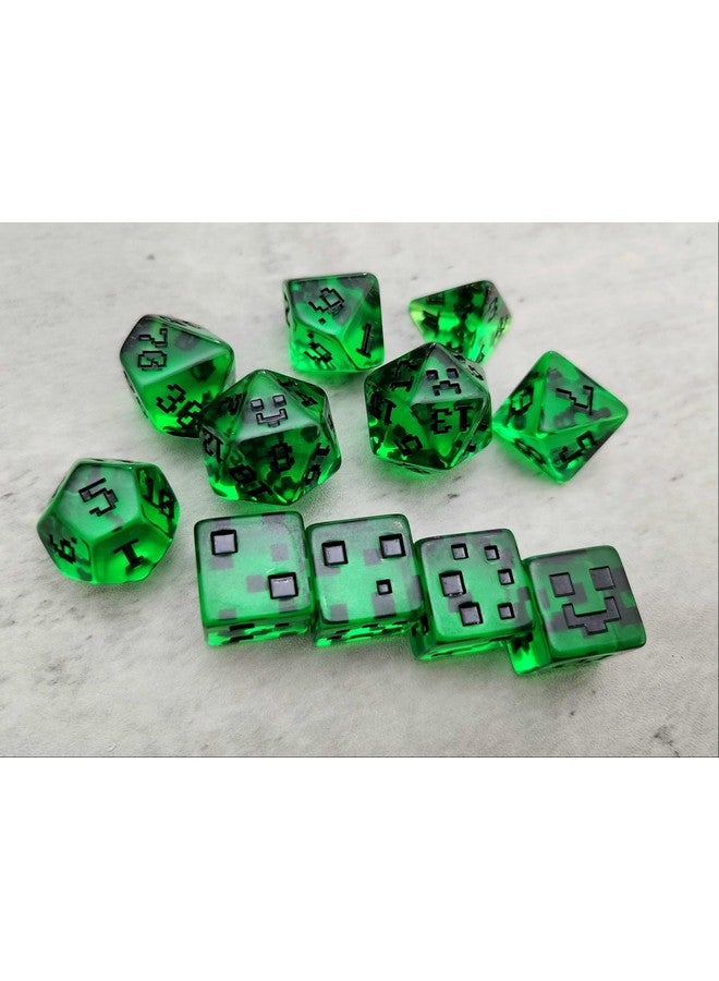 Generic Polyhedral Pixel Green DND Dice Set for Dungeons and Dragons, Tabletop RPG, 8 Pieces  - Image 4