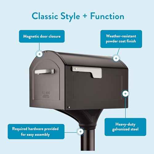 ARCHITECTURAL MAILBOXES صندوق بريد معماري Centennial™ T4، معتمد من USPS، صندوق بريد معدني ثقيل من الجيل التالي للاستخدام الخارجي مع عمود، برونزي مصقول، صندوق بريد كبير جداً بجانب الرصيف مع قفل مغناطيسي - Image 5