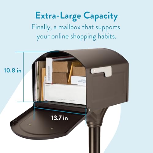 ARCHITECTURAL MAILBOXES صندوق بريد معماري Centennial™ T4، معتمد من USPS، صندوق بريد معدني ثقيل من الجيل التالي للاستخدام الخارجي مع عمود، برونزي مصقول، صندوق بريد كبير جداً بجانب الرصيف مع قفل مغناطيسي - Image 4