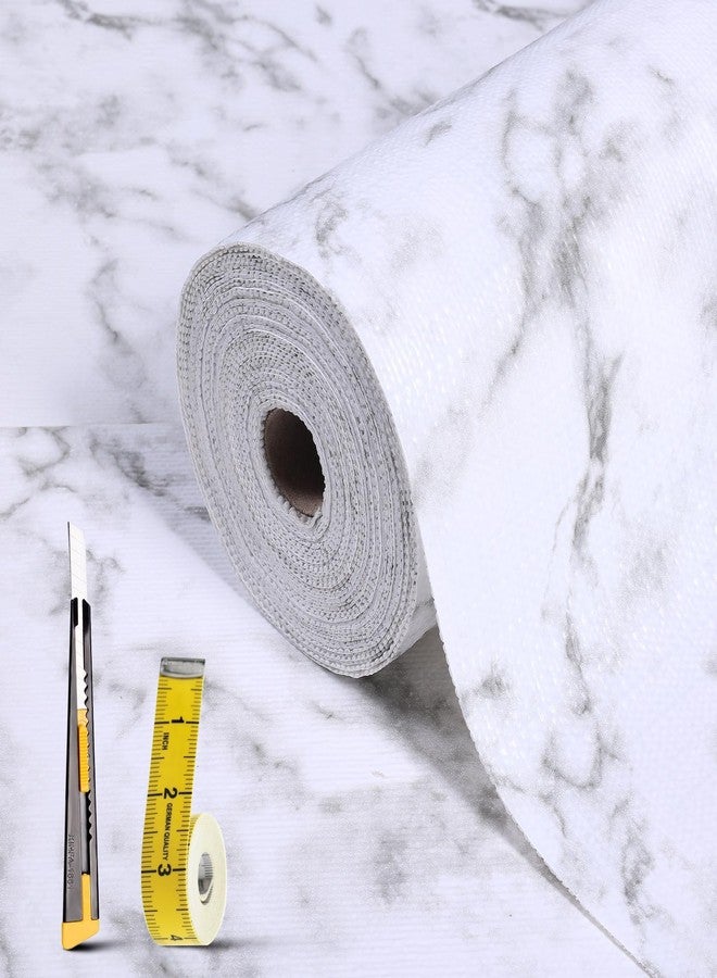Kimhan Drawer and Shelf Liner for Kitchen Cabinet Non Slip Waterproof Shelf Paper Non Adhesive Refrigerator Liners White Marble Easy Liners for Bathroom Cupboard (White Marble, 12 in X 10 Ft) - Image 1