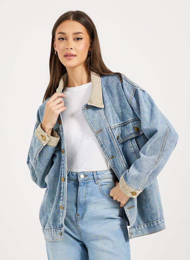 Styli Oversized Longline Denim Jacket - Image 3