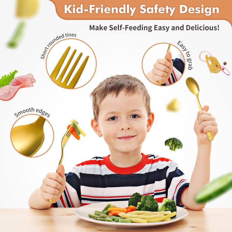 DRKIO Stainless Steel Toddler Utensils Set - 12 Pieces Kids Silverware Set Children Safe Food Grade Small Forks and Spoons Dishwasher Safe Mirror Polished - Image 3
