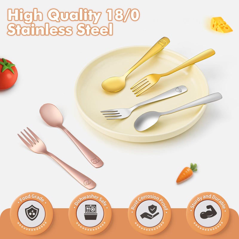 DRKIO Stainless Steel Toddler Utensils Set - 12 Pieces Kids Silverware Set Children Safe Food Grade Small Forks and Spoons Dishwasher Safe Mirror Polished - Image 4