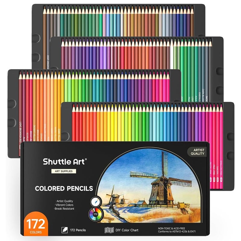 Shuttle Art 172 Colored Pencils for Adult Coloring Books, Soft Core Color Pencil Set for Artist Drawing Sketching Crafting - Image 1