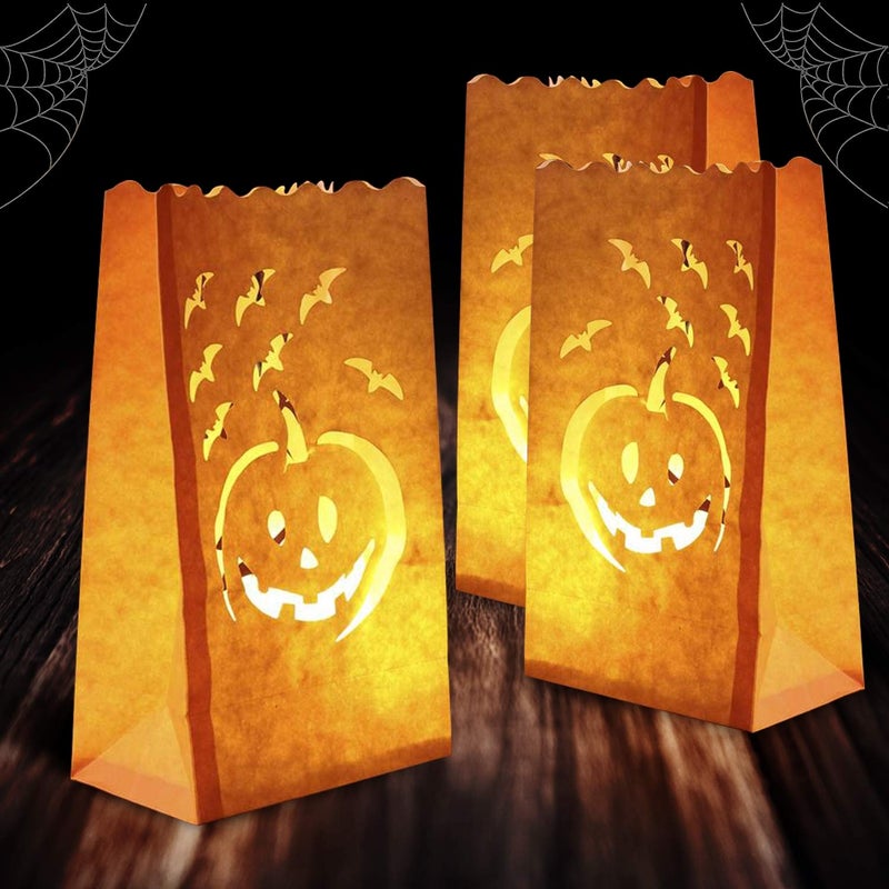 Homemory 24 Pack Halloween Luminary Bags Upgraded MoistureProof Orange Tea Light Candle Bags for Halloween Decoration Parties Fall Festival - Image 2