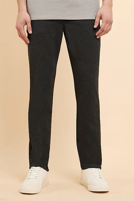 أر أند بي Textured Knitted Slim Fit Pants with Button Closure