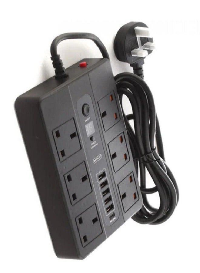 ديجيتبلس وصلة كهرباء ديجت بلس 3 متر بمؤقت ذاتي3000 واط  6 مداخل كهرباء 5 منافذ USB ومنفذ PD تايب سي لون أسود أسود - Image 2