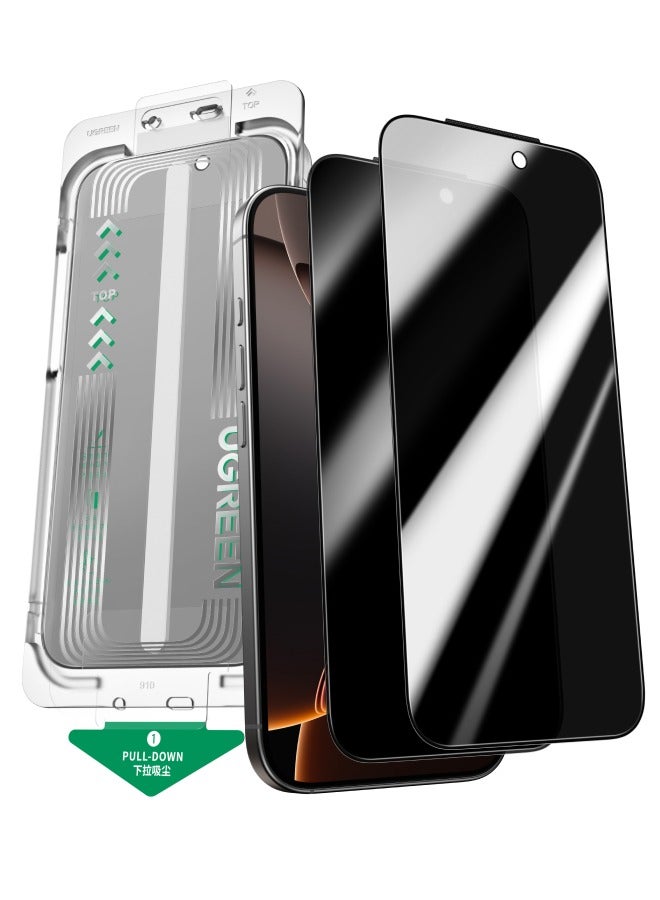 يو جرين واقي شاشة للخصوصية مكون من قطعتين مع مجموعة محاذاة تلقائية، حماية تلقائية من الغبار لهاتف آيفون 17 برو [6.3 بوصة]، مقاوم للكسر بدرجة عسكرية 9H+، غشاء زجاجي لهاتف iPhone 17 Pro، شفاف عالي الدقة، مناسب للجراب - Image 1