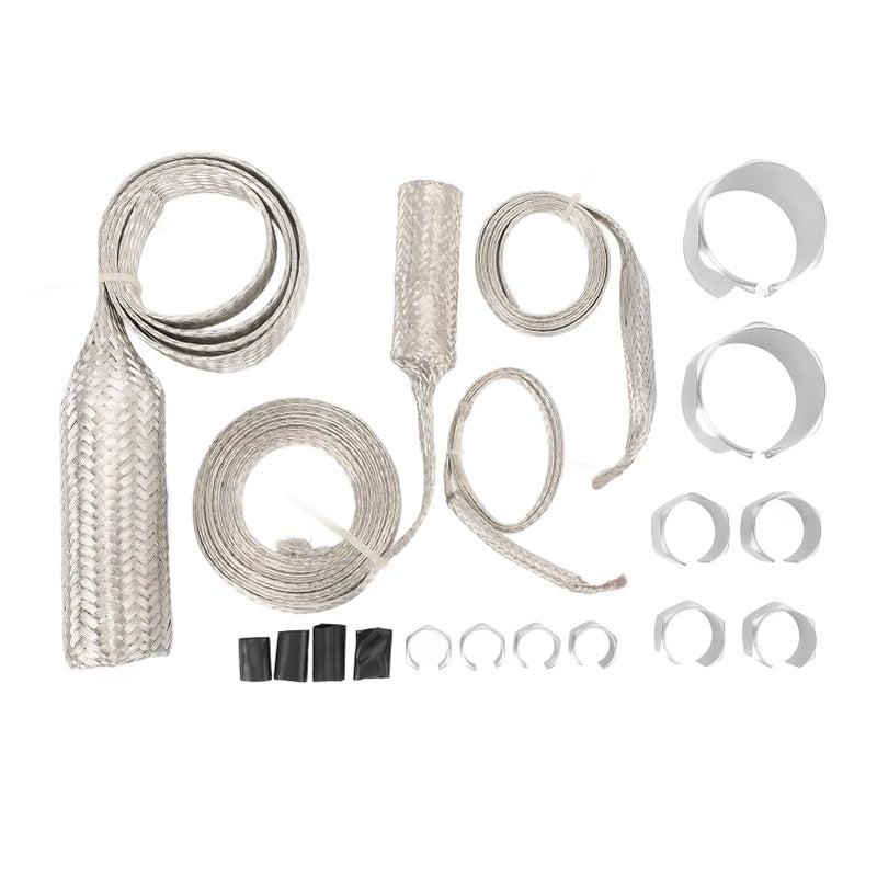 Universal Silver Stainless Steel Radiator Hose Cover Kit 18 Pcs Extreme Heat Protection - Image 2