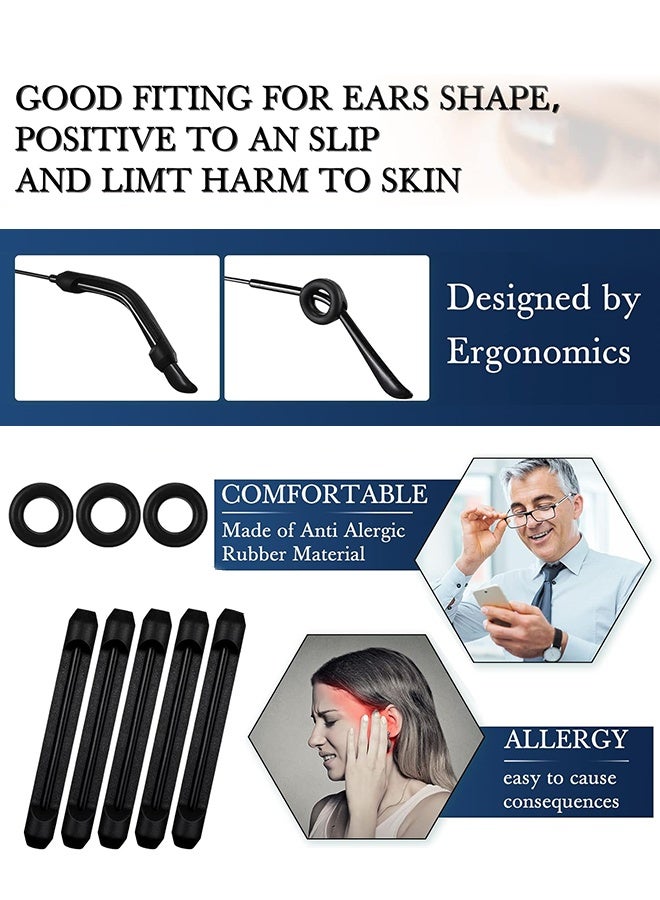 سويت لايف مجموعة من 50 قطعة من مثبتات النظارات، 12 زوجًا من وسادات الأنف اللاصقة المضادة للانزلاق، 4 مقابض أذن دائرية، 4 حاملات خطافات أذن من السيليكون، 4 أطراف صدغ النظارات، كم للإصلاح (أسود) - Image 4