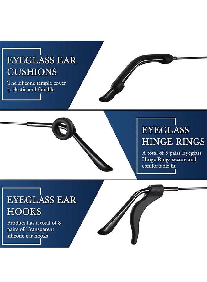 سويت لايف مجموعة من 50 قطعة من مثبتات النظارات، 12 زوجًا من وسادات الأنف اللاصقة المضادة للانزلاق، 4 مقابض أذن دائرية، 4 حاملات خطافات أذن من السيليكون، 4 أطراف صدغ النظارات، كم للإصلاح (أسود) - Image 5