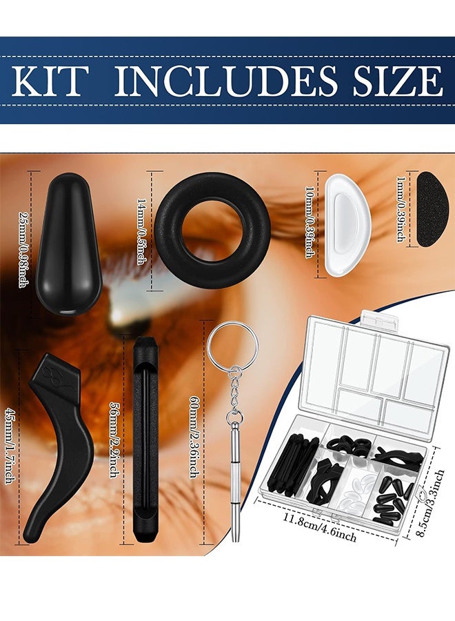 سويت لايف مجموعة من 50 قطعة من مثبتات النظارات، 12 زوجًا من وسادات الأنف اللاصقة المضادة للانزلاق، 4 مقابض أذن دائرية، 4 حاملات خطافات أذن من السيليكون، 4 أطراف صدغ النظارات، كم للإصلاح (أسود) - Image 2