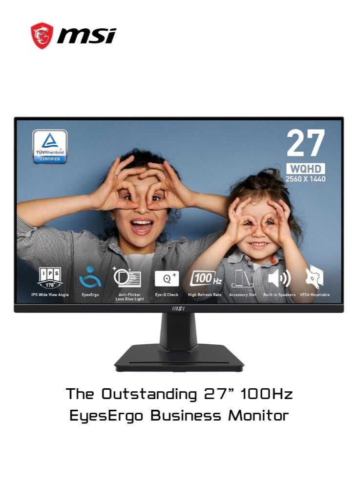 إم اس أي PRO MP275Q | 27 Inch 2560 x 1440 (WQHD) Office Monitor | IPS Panel, 100 Hz, Eye-Friendly Screen | Built-in Speakers, Tilt-Adjustable - HDMI, DisplayPort | 9S6-3PC3CM-026 - Image 1