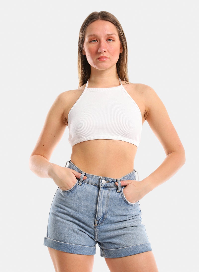 belle Ribbed Halter Crop Top - Image 1