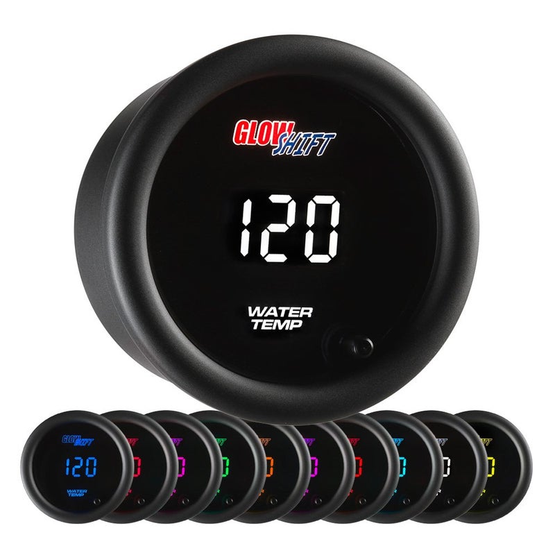 GlowShift 10 Color Digital 300F Water Coolant Temperature Gauge Kit  Includes 1827 NPT Electronic Sensor  Wiring  MultiColor LED Display  Tinted Lens  for Car  Truck  2116 52mm
