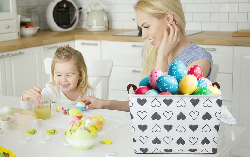 HKEC Rectangle Black Heart Print Storage Basket Empty with Handles, Kids Toys/Books Box, Gift Basket, Room Decor(Black Heart) - Image 2