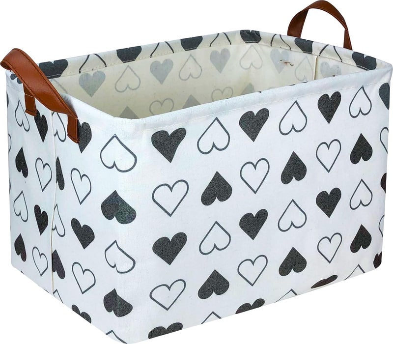 HKEC Rectangle Black Heart Print Storage Basket Empty with Handles, Kids Toys/Books Box, Gift Basket, Room Decor(Black Heart) - Image 1