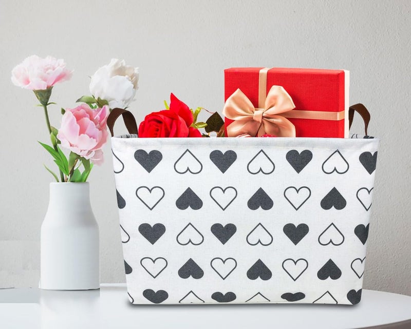 HKEC Rectangle Black Heart Print Storage Basket Empty with Handles, Kids Toys/Books Box, Gift Basket, Room Decor(Black Heart) - Image 5