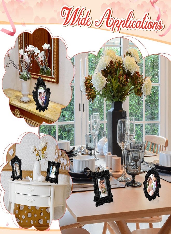 مايتيز مجموعة إطارات صور صغيرة عتيقة من مايتيز، 5 قطع، مع حوامل، إطارات بيضاوية مزخرفة من الراتنج، مناسبة لعرض الصور على سطح الطاولة، ديكور منزلي وحفلات الزفاف (أسود) - Image 5