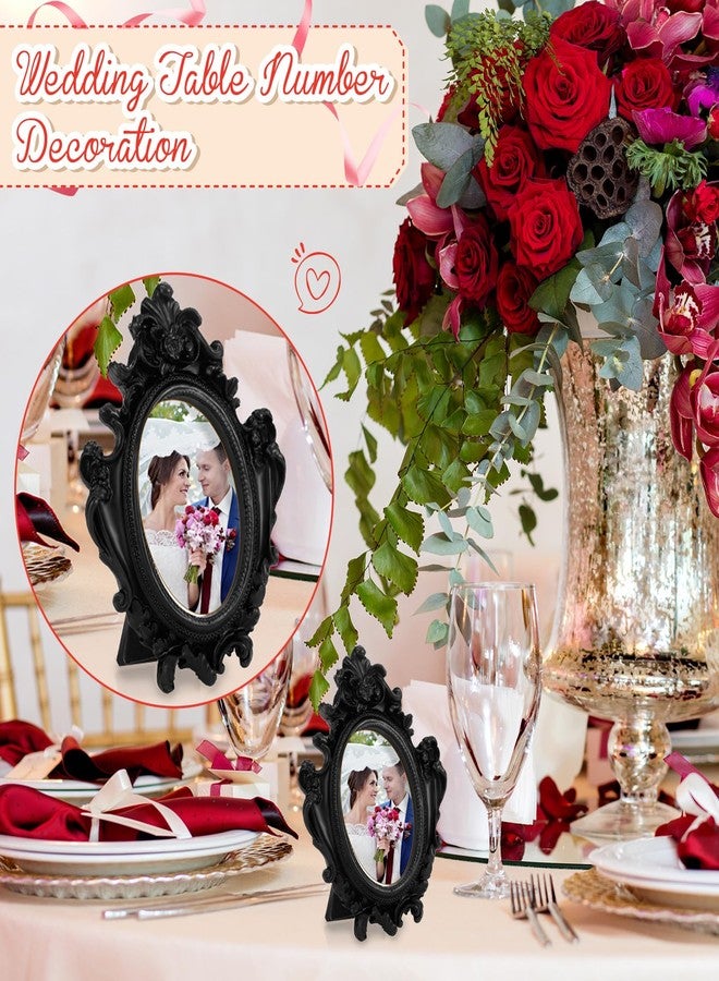 مايتيز مجموعة إطارات صور صغيرة عتيقة من مايتيز، 5 قطع، مع حوامل، إطارات بيضاوية مزخرفة من الراتنج، مناسبة لعرض الصور على سطح الطاولة، ديكور منزلي وحفلات الزفاف (أسود) - Image 4