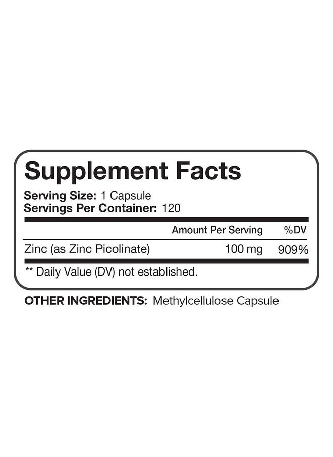 Nutrivein Premium Zinc Picolinate 100Mg 120 Capsules Immunity Defense Boosts Immune System & Cellular Regeneration Maximum Strength Bioavailable Supplement Essential Elements For Absorption  - Image 3