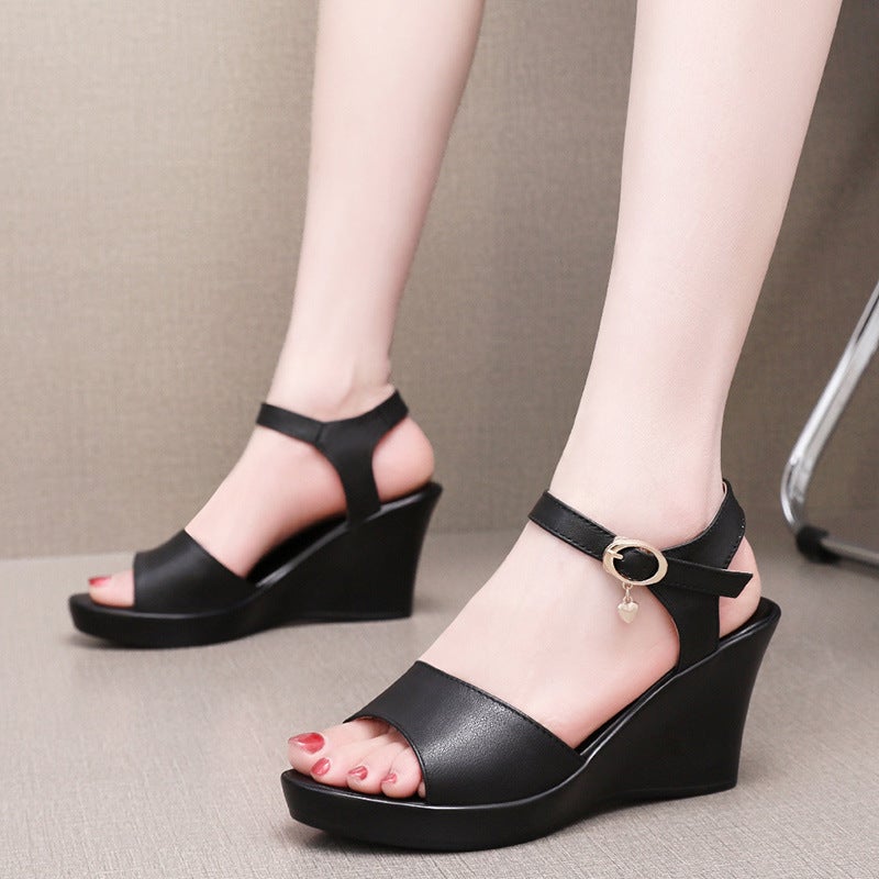 Cowhide Wedge Platform Sandals Women'S Pure Cowhide Summer Platform Shoes High Heel Non-Slip Pee-Toe Shoes - Image 3