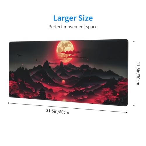 Brecoy Extended Gaming Mouse Pad, Large Desk Mat XL Anime Mouse Pad Waterproof with Stitched Edges, Non-Slip Desktop Pad for Home and Office, Level Up Your 31.5x11.8 Inch (Darkness Red Moon3) - Image 2