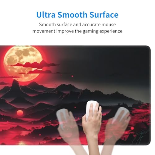 Brecoy Extended Gaming Mouse Pad, Large Desk Mat XL Anime Mouse Pad Waterproof with Stitched Edges, Non-Slip Desktop Pad for Home and Office, Level Up Your 31.5x11.8 Inch (Darkness Red Moon3) - Image 4