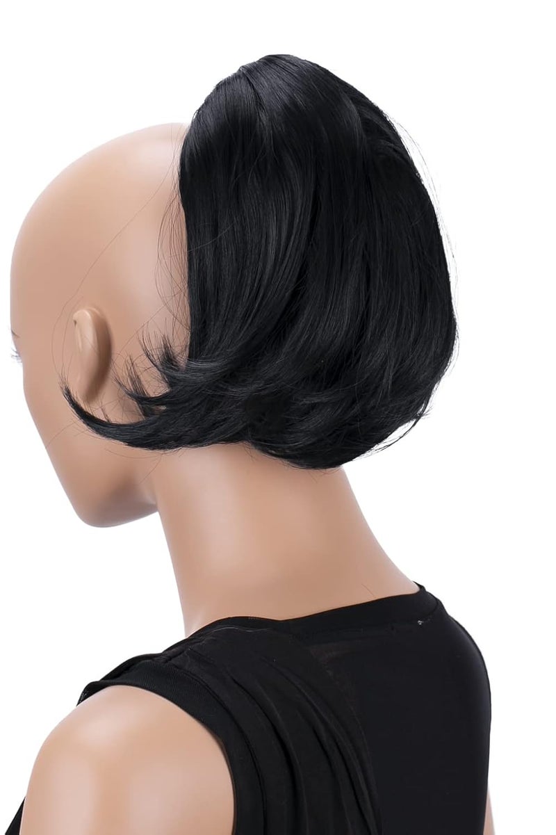 CAISHA Bun Hairpiece Ponytail With Butterfly Clip Hair Bun Bridal Hairstyle Hepburn Bun Scrunchie Straight Black H401