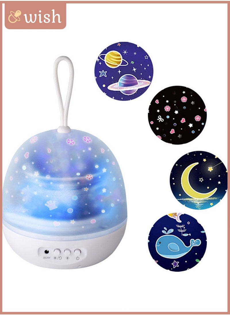 Wish - LEDs Night Light 360° Rotating 8 Color Modes Starry Moon,Ocean,Universe,Carousel 4 in 1 Projector Lamp Baby Kids Nursery Lights - Image 1