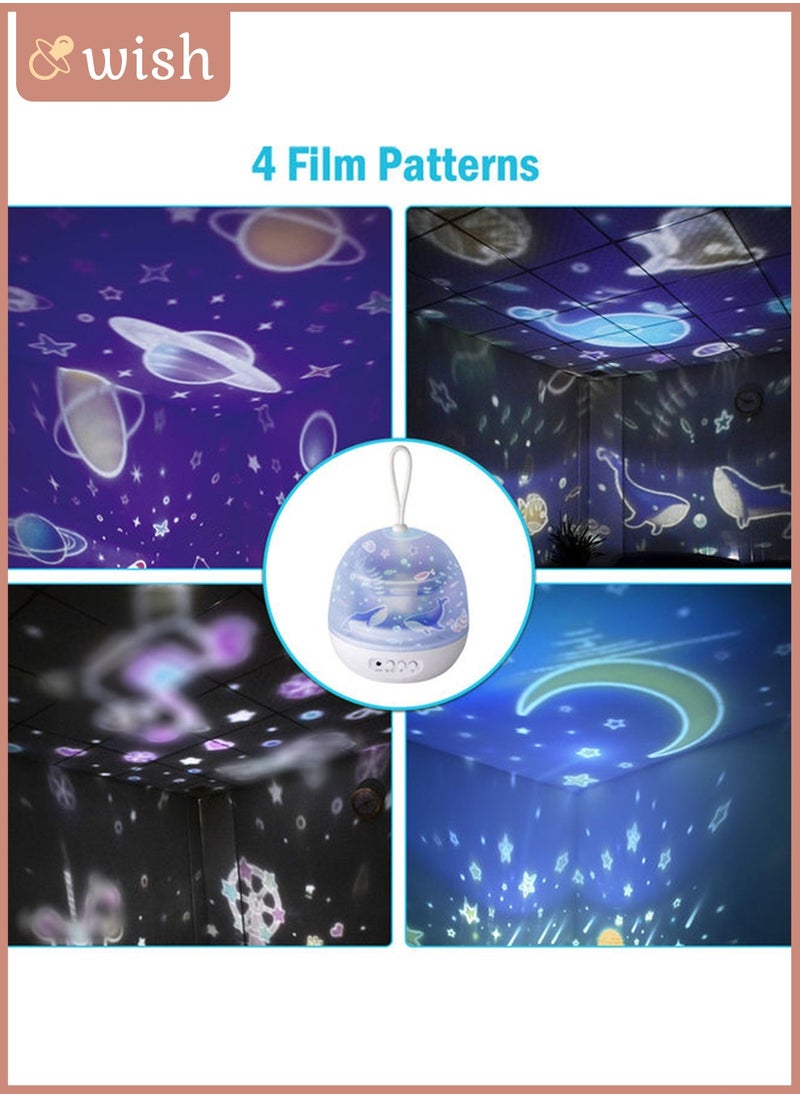 Wish - LEDs Night Light 360° Rotating 8 Color Modes Starry Moon,Ocean,Universe,Carousel 4 in 1 Projector Lamp Baby Kids Nursery Lights - Image 1
