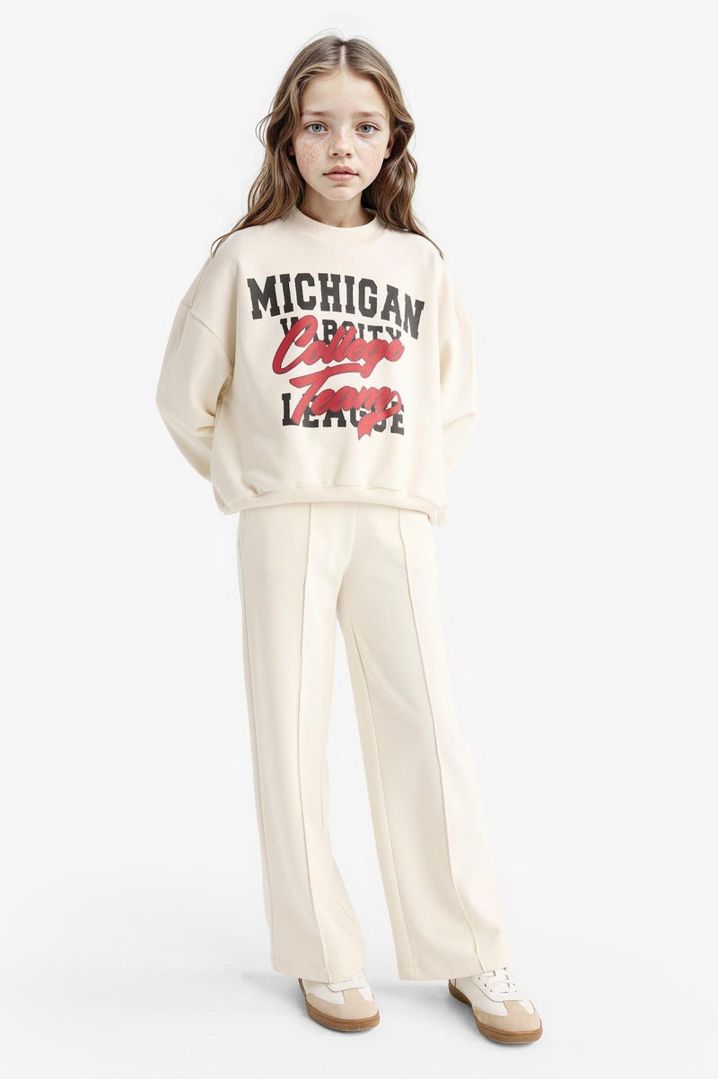 DeFacto Beige Girl Girl Printed Sweatshirt Sweatpants 2 Piece Set Casual - Image 1
