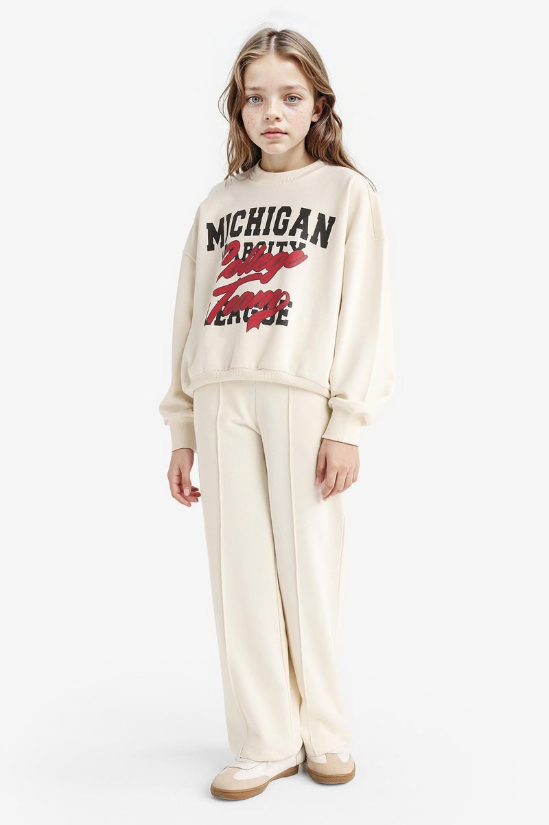 DeFacto Beige Girl Girl Printed Sweatshirt Sweatpants 2 Piece Set Casual - Image 3