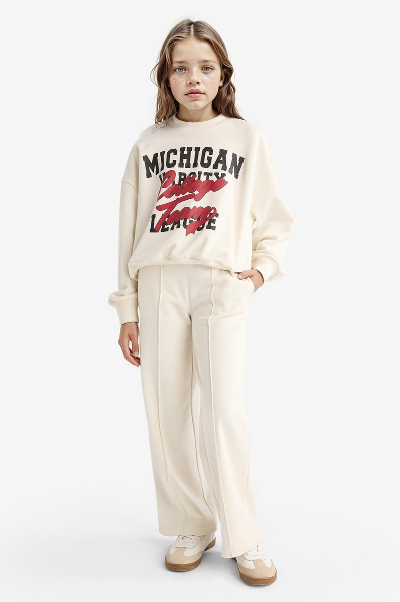 DeFacto Beige Girl Girl Printed Sweatshirt Sweatpants 2 Piece Set Casual - Image 2