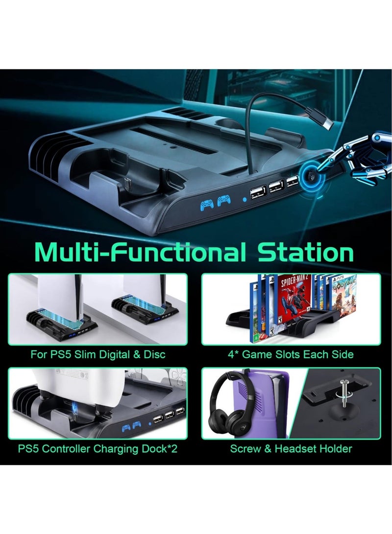 KJH The PS5 Slim Cooling Stand with Charging Station for Playstation 5 Slim Console(Digital/Disc) - Image 5