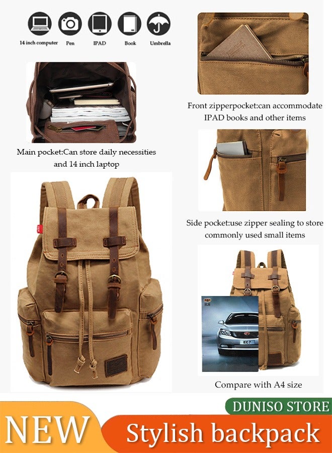Fashion Backpack High Capacity Canvas Vintage Backpack  Vintage Canvas School Bag Travel Large Capacity  for Hiking Travel 12-15.6 Laptop Backapcks for Men Casual Daypacks Rucksack - Image 1