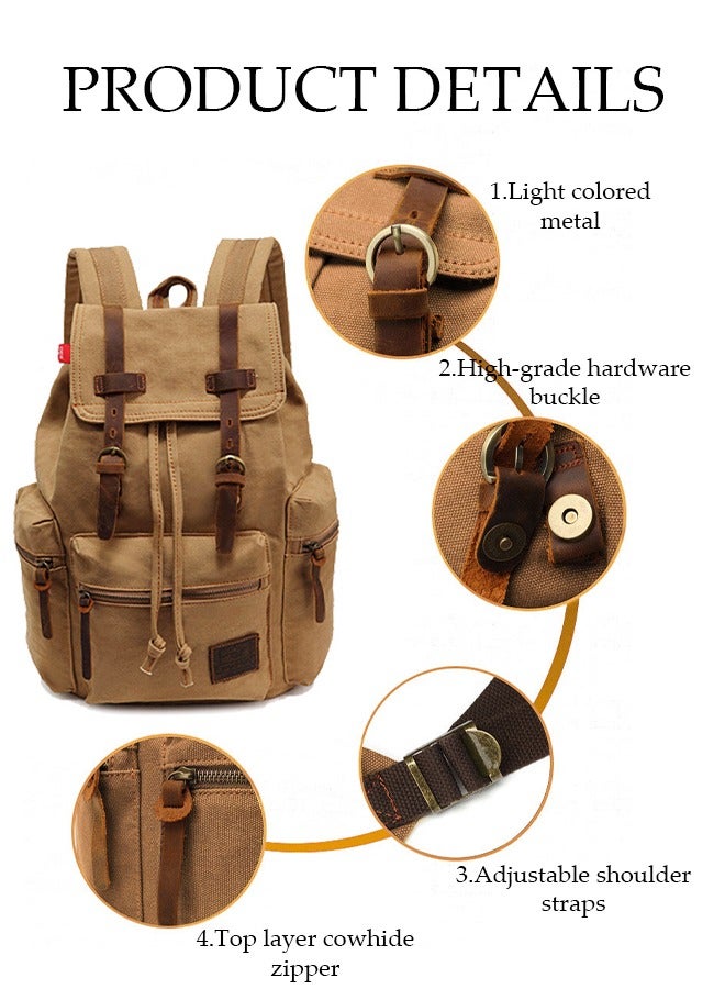 Fashion Backpack High Capacity Canvas Vintage Backpack  Vintage Canvas School Bag Travel Large Capacity  for Hiking Travel 12-15.6 Laptop Backapcks for Men Casual Daypacks Rucksack - Image 5