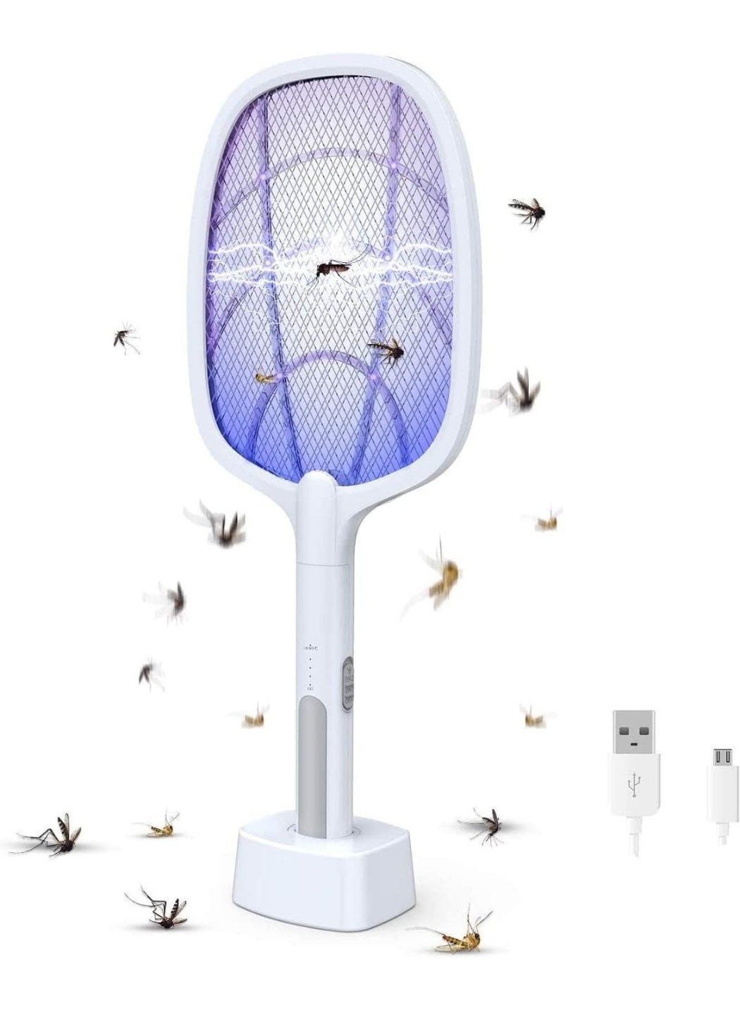 Mosquito Killer Stainless Bat Uv Light Lamp Five Nights Mosquito Killer Autokill 2 in 1 Mosquito Racket 1200Mah Rechargeable Battery Handheld Electric Fly Swatter Easy for Home 7