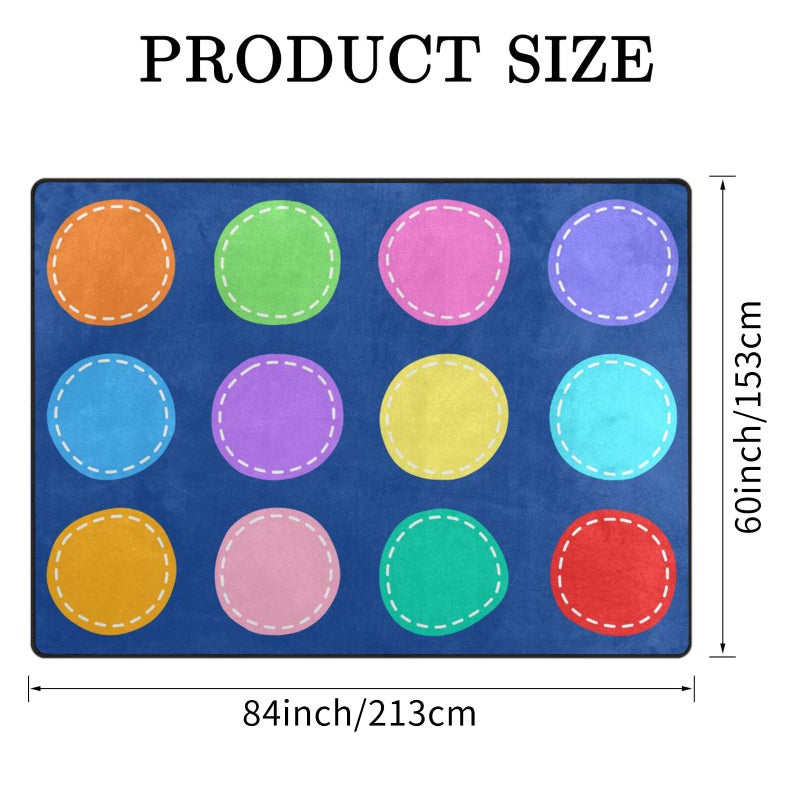 Engree Classroom Carpets Playmat Rugs - 5x7 Ft Kids Rug with Rubber Backing, Colorful Circle on Blue Background Classroom Seating Rug Play Mat Nursery Rugs for Preschool Elementary Playroom -12 Seating - Image 2