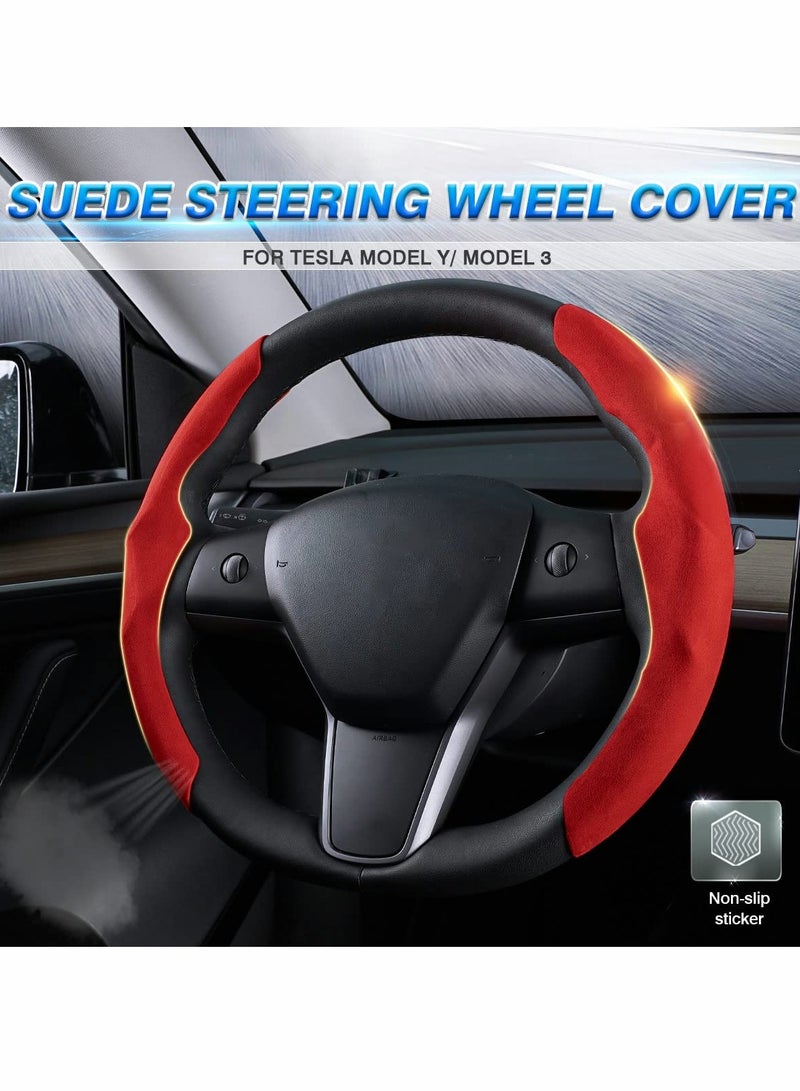 Excefore Steering Wheel Cover for Tesla Model Y 2020-2022/Model 3 2017-2022, Car Breathable Non Slip Steer Wheel Protector Cover - Image 2