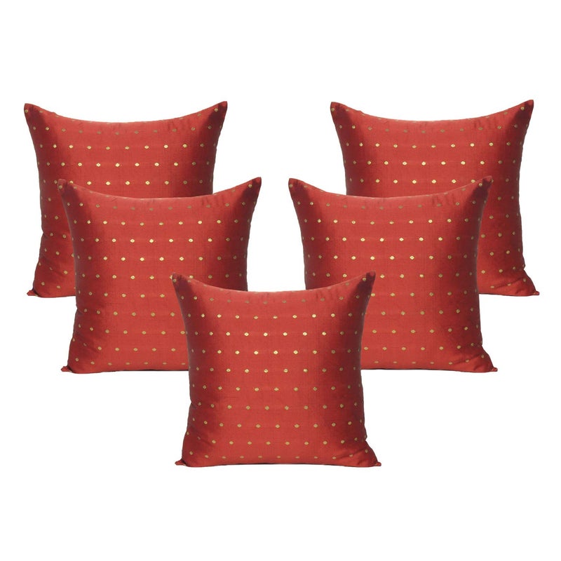 Oussum Set of 5 Cushion Cover Silk Pillow Cover Decorative Polka Dot Art Silky Cushion Case Soft Throw Pillow Case for Living Room Decor (Red, 12 x 12) - Image 5