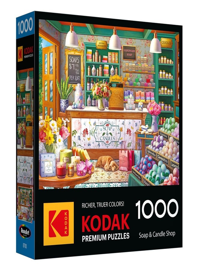 روز آرت - كوداك بريميوم - أحجية تركيب الصور (بازل) 1000 قطعة للبالغين - متجر صابون وشموع - بوتيك مريح مع أزهار وشموع وكرات استحمام فوارة - مشهد ديكور منزلي مريح - 26.625 × 19.25 بوصة - Image 2