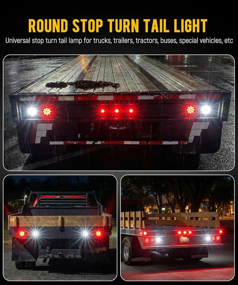 Partsam 10Pcs Red 4" Inch Round LED Trailer Tail Lights 12LED Flange Mount Stainless Steel Chrome Bezel Waterproof Stop Turn Tail Brake Lights Replacement for Trucks RV 12V - Image 5