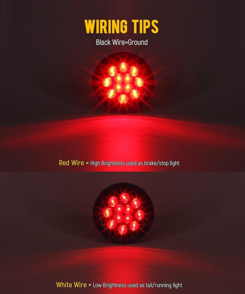 Partsam 10Pcs Red 4" Inch Round LED Trailer Tail Lights 12LED Flange Mount Stainless Steel Chrome Bezel Waterproof Stop Turn Tail Brake Lights Replacement for Trucks RV 12V - Image 2
