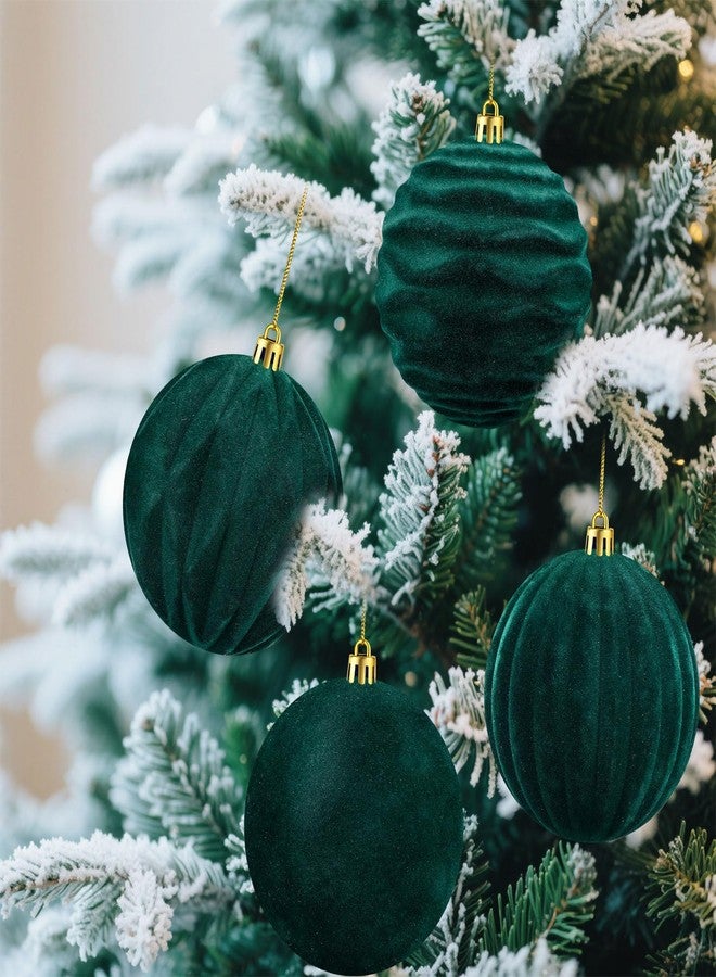 Liliful 12 Pcs Velvet Christmas Ornaments Balls, 4 Inch Flocked Plastic Christmas Tree Ball Shatterproof Hanging Ornaments Decorations for Xmas Tree Vintage Holiday Rustic Home Decor(Dark Green) - Image 4