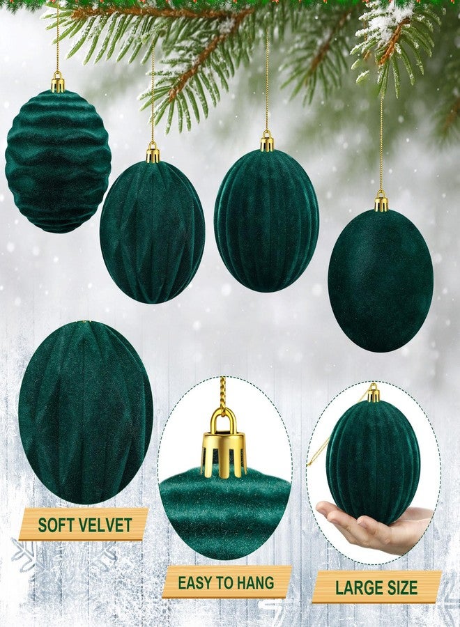 Liliful 12 Pcs Velvet Christmas Ornaments Balls, 4 Inch Flocked Plastic Christmas Tree Ball Shatterproof Hanging Ornaments Decorations for Xmas Tree Vintage Holiday Rustic Home Decor(Dark Green) - Image 3